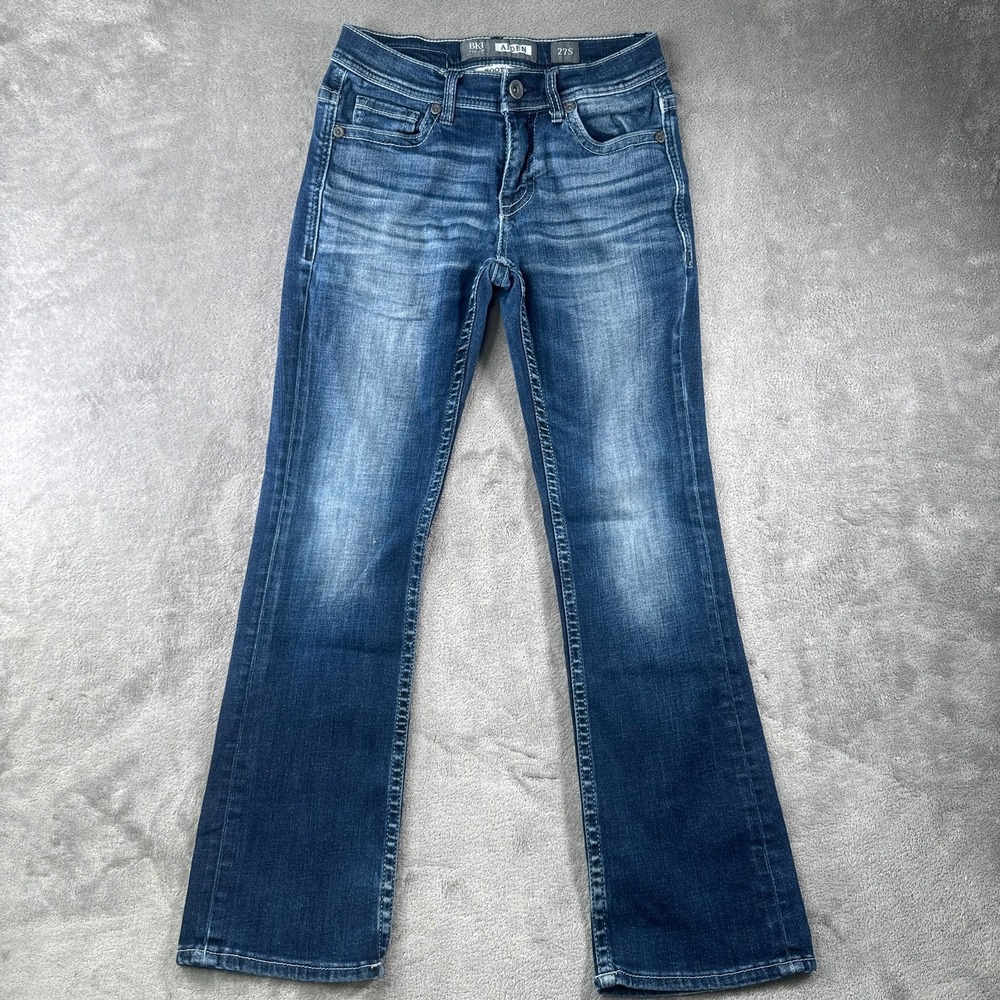 BKE Aiden Bootleg Jeans Mens 27S Blue Medium Wash Denim Faded Whiskered